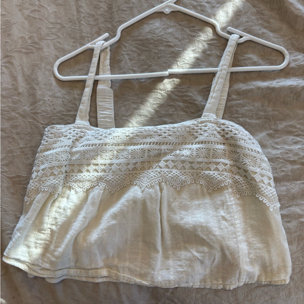White Lace Trimmed Sleeveless Top